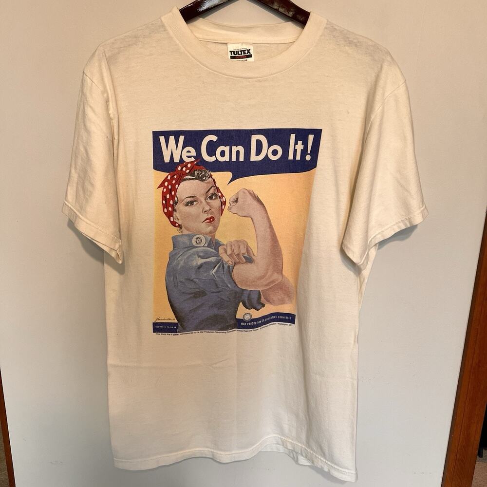 Vintage Tultex Rosie the Riveter We Can Do It Shirt Large White War History